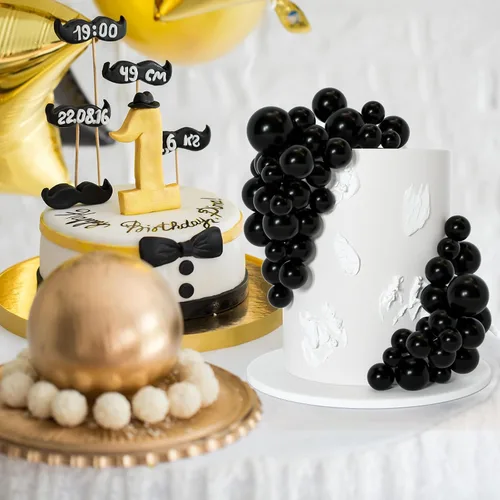 Vista 6 de 75 Piezas Decoraciones Topper de Bolas Negras para Pastel de Espuma Topper para Cupcakes Mini Globo Topper de Bolas para Pastel Picks para Negro