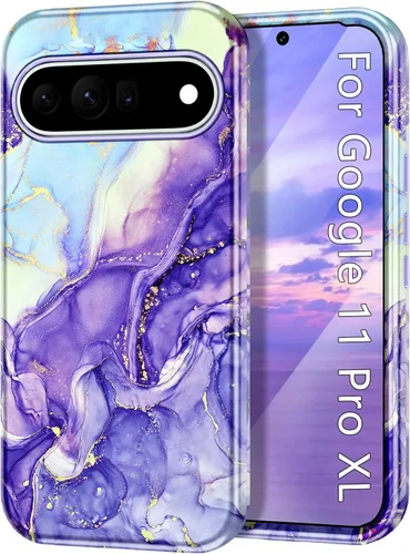 Vista 51 de Btscase Funda para Google Pixel 9 Pro XL 2024 [grado militar a prueba de golpes] elegante patrón de mármol delgado protector de 3 capas de Oro rosa