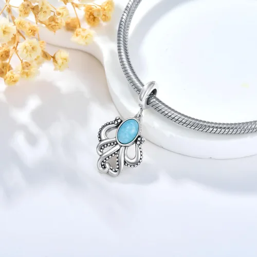 Vista 5 de JERWLI Octopus Charm 925 Sterling Silver Sea Beach Octopus Dangle Beads for Bracelets
