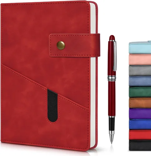 Vista 9 de Cuaderno rayado con bolígrafo, diario personalizado A5 de cuero de tapa dura para hombres y mujeres, 200 páginas de papel grueso de 100 GSM