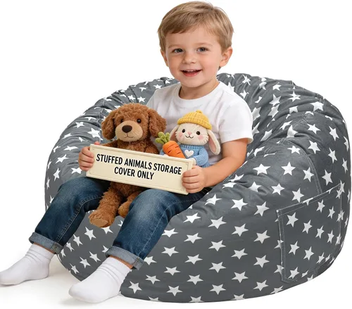 Vista 19 de Lukeight - Puf de almacenamiento de animales de peluche para niños, funda para puf de dinosaurio con cremallera para organizar la habitación