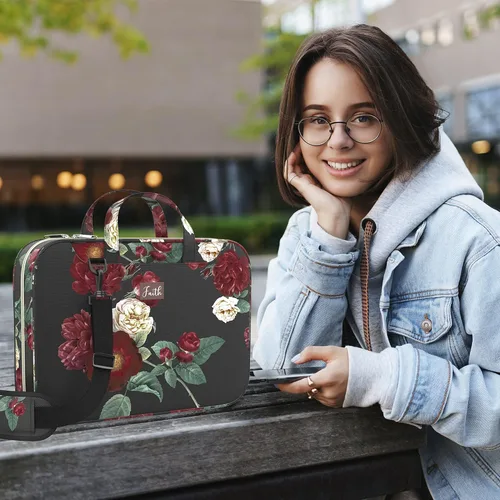 Vista 13 de DEHITE Bible Cover Case for Women – Floral Black Bible Bag Carrying Case – Messenger Bag