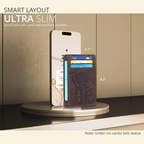 Vista 3 de Oak Leathers Leather Slim Minimalist Wallet for Men & Women RFID Front Pocket Leather Card Holder Wallets