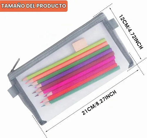 Vista 2 de THINP Estuche para lápices de 3 piezas, bolsas de maquillaje transparentes, bolsa de malla de nailon para bolígrafos con cremallera, bolsa