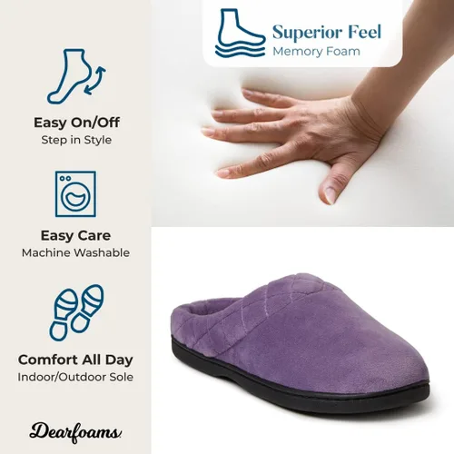 Vista 3 de Dearfoams Darcy - Pantuflas de velour de microfibra, tipo zueco con bordes acolchados, para mujer
