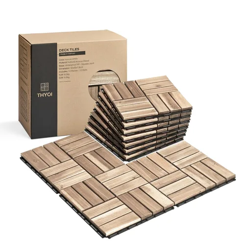 Vista 19 de Azulejos de cubierta premium, 10 piezas de suelo de patio - teca