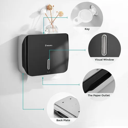 Vista 4 de Dispensador de toallas de papel para montaje en pared, dispensador de toallas de papel multipliegue adhesivo sin taladrar para baños de caravanas