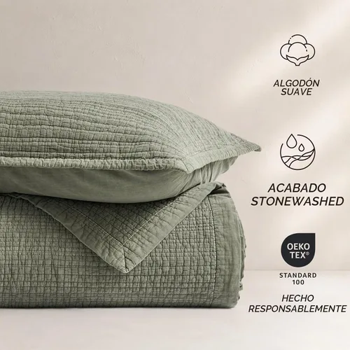 Vista 6 de EverGrace Stonewashed Textured Cotton Quilt Set, Queen Size, Basil Green