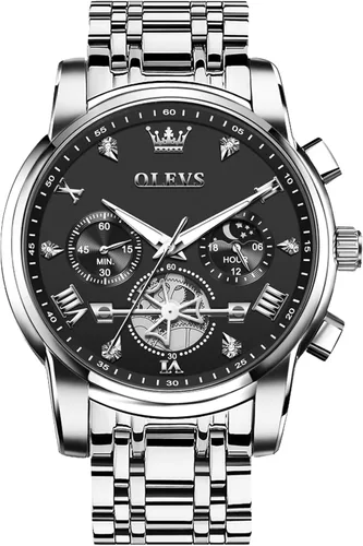 Vista 15 de OLEVS Relojes para hombre, resistente al agua, de lujo, gran cara, reloj analógico de cuarzo de acero inoxidable, relojes de vestir analógicos