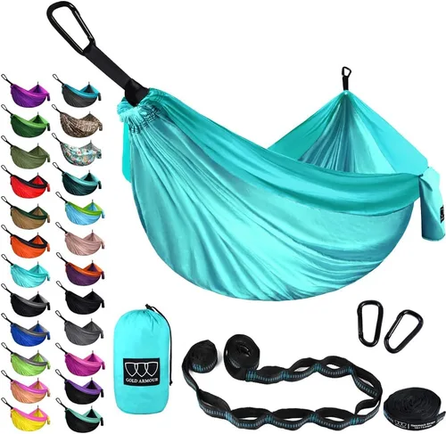 Vista 20 de Gold Armour Hamaca de camping – Hamaca doble XL, hamaca portátil, accesorios de camping, equipo para exteriores e interiores con correas de árbol