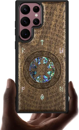 Vista 12 de Carveit Funda hecha a mano para Galaxy S22 Ultra (brújula-negro)