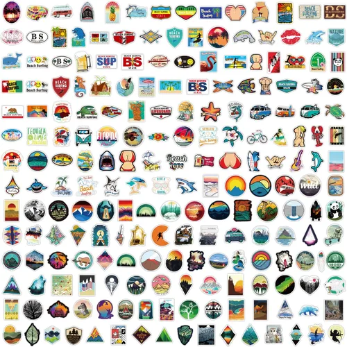 Vista 7 de Paquete de 200 calcomanías de playa de verano, calcomanías de vinilo impermeables para botellas de agua, laptop, álbumes de recortes, diario