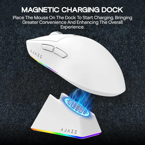 Vista 4 de MechLands AJAZZ AJ139 V2 MC Mouse para juegos con base de carga, ajustable 12,000 DPI, sensor PAW3311, 3 modos de mouse inalámbrico, batería de 500