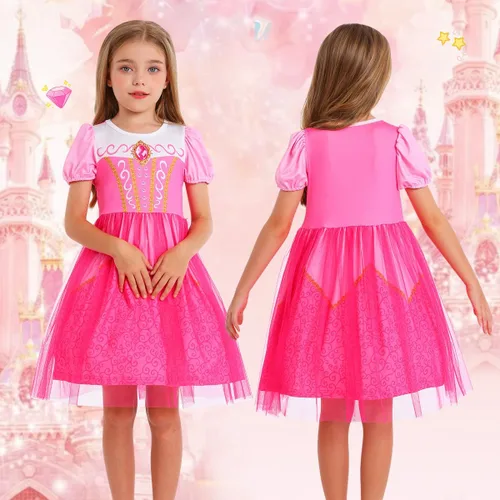 Vista 2 de Vestido de princesa para niñas, vestido de tul, disfraz de princesa, trajes Rosa