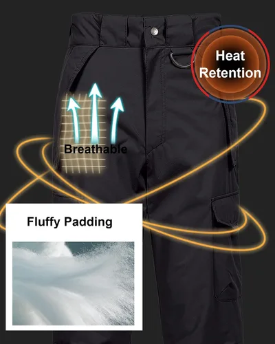 Vista 4 de CREATMO US Pantalones de nieve para hombre, baberos de esquí, impermeables, aislados, invierno, snowboard cargo