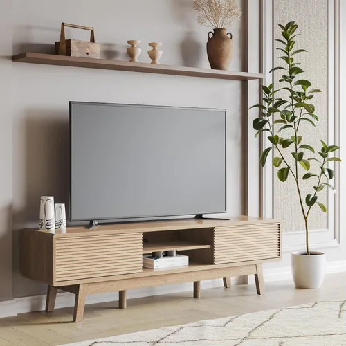Vista 6 de TOLEAD Consola de TV de 59 pulgadas, consola multimedia moderna de mediados de siglo para TV de 55/60/65 pulgadas, soporte de TV de perfil bajo