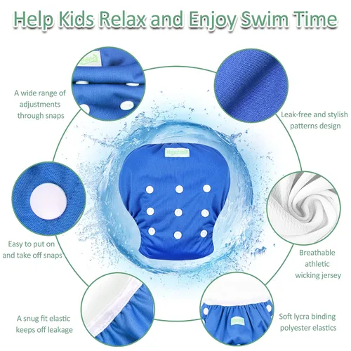 Vista 2 de wegreeco Pañal de natación reutilizable ajustable para bebés y niños pequeños (marrón, azul, negro, pequeño, paquete de 3)