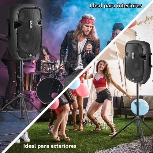Vista 4 de Pyle Conjunto de 2 soportes universales para altavoces - Juego de trípode ajustable y duradero con pin de seguridad de bloqueo, altura telescópica
