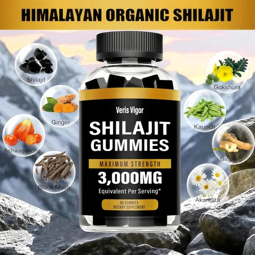 Vista 2 de Shilajit - Gomitas de 3000 mg para hombres y mujeres, gomitas naturales puras del Himalaya Shilajit con ácido fúlvico, vegano, apoyo de energía