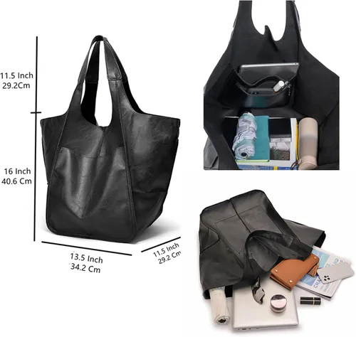 Vista 6 de KlaOYer - Bolso de mano de cuero de gran capacidad, bolso de trabajo, bolso hobo de piel sintética, bolso de mano y bandolera grande, bolso de viaje