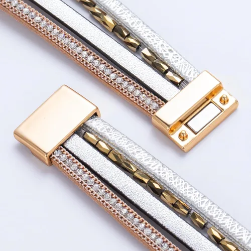 Vista 299 de FANCY SHINY - Pulsera de cuero estilo bohemio, pulsera de cuentas de cristal con cierre magnético, regalos de joyería para mujer