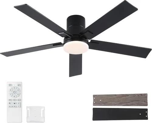 Vista 19 de Ventiladores de techo de 42 pulgadas con luces y control remoto, ventilador de techo negro con 5 aspas, motor DC reversible de 6 velocidades, LED