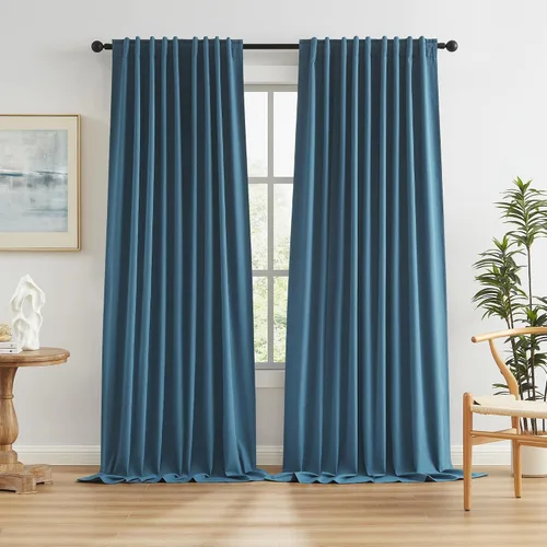 Vista 61 de KEQIAOSUOCAI - Cortinas opacas naturales de 108 pulgadas de largo, cortinas modernas con pestaña trasera, paneles plisados para sistema de cortina