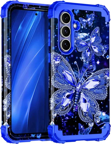 Vista 25 de Miqala Funda para Galaxy S21 FE 5G, brilla en la oscuridad, tres capas, resistente, protección a prueba de golpes, parachoques de plástico
