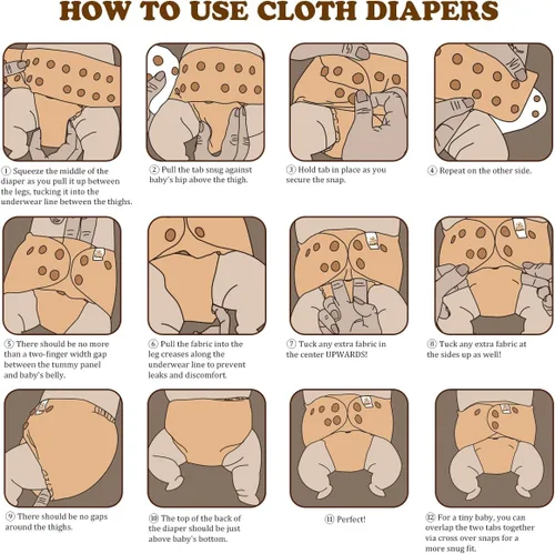 Vista 7 de Mama Koala Pañales de tela 3.0 para bebés con forro AWJ, paquete de 6 con 12 insertos de pañales de tela de bambú de 5 capas (sin microfibra)
