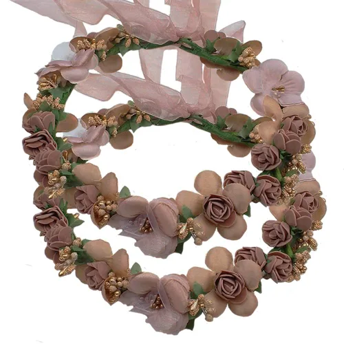 Vista 9 de Diadema con corona de flores, corona, guirnalda, bandas para el pelo, diseño floral, boda, novia, lazo, decoración de fiesta, tocado, tocado