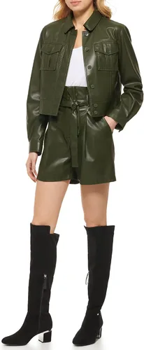 Vista 2 de DKNY Women's Button Front Vegan Leather Long Sleeve Jacket