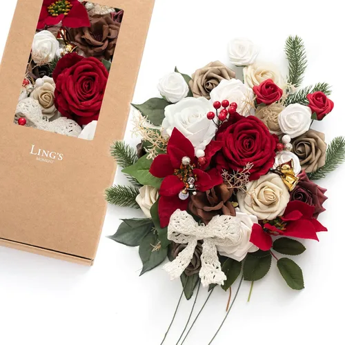 Vista 7 de Ling's moment Combo de flores artificiales de boda, caja de vegetación falsa para ramos de bricolaje, centros de mesa, decoración de espuma de rosa