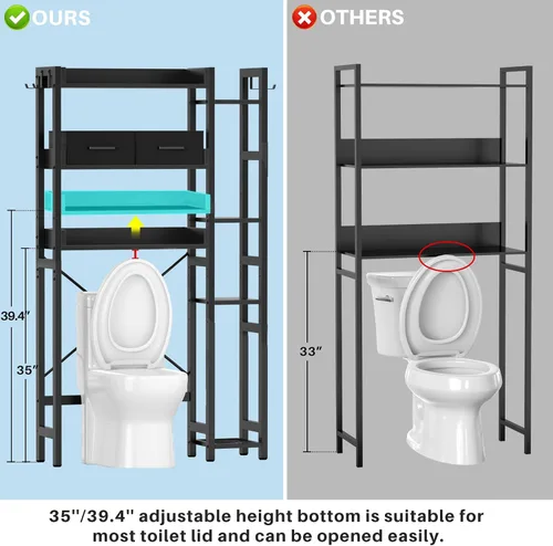 Vista 8 de Besiost - Estante de almacenamiento sobre el inodoro con 2 cajones - Organizador de baño de 7 niveles con estante ajustable, estante de ahorro