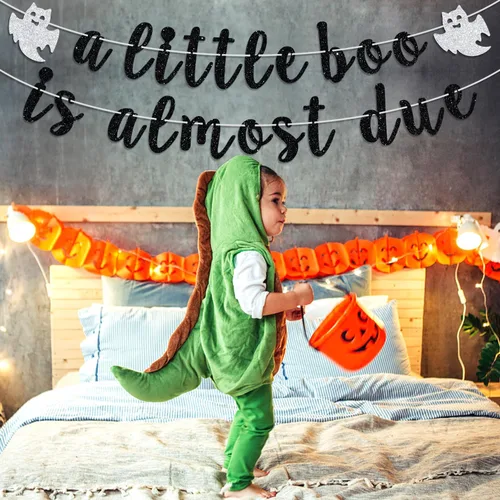 Vista 5 de Cartel de A Little Boo is Almost Due – Cartel colgante de Halloween Baby Shower, Octubre Baby, Happy Boo Day cumpleaños, suministros de decoración