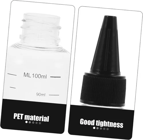 Vista 5 de SOLUSTRE Botella dispensadora transparente con báscula, 10 recipientes de plástico para líquidos con tapa, botellas de goteo, botellas de goteo