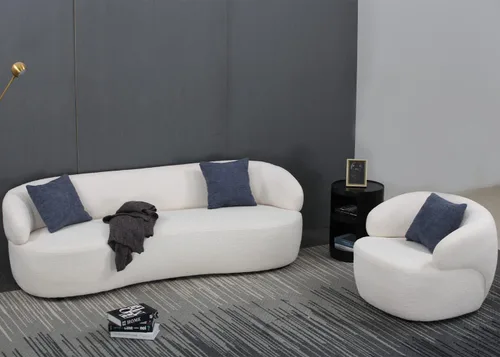 Vista 4 de Sofá curvo Boucle Sofá redondo de lujo de 3 plazas con sofá giratorio individual, sofás modulares modernos para sala de estar, oficina, juego