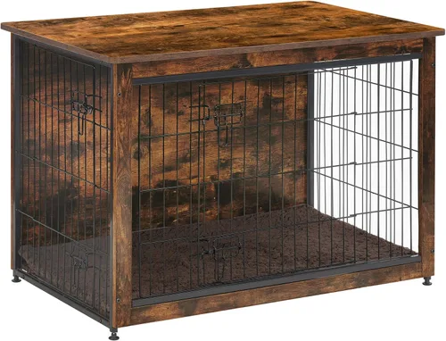 Vista 32 de DWANTON - Perrera con cojín, de madera, con puertas dobles, para interiores, S, M, L, 27.2 pulgadas de largo, negro