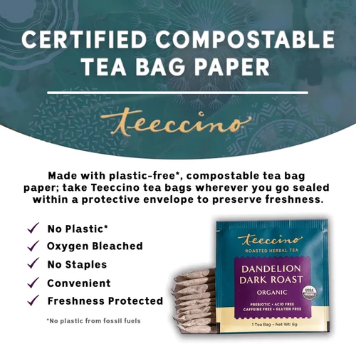 Vista 6 de Teeccino Té de hierbas de diente de león, té tostado oscuro de diente de león, 10 bolsas de té, sin cafeína, té de hierbas tostadas con prebióticos