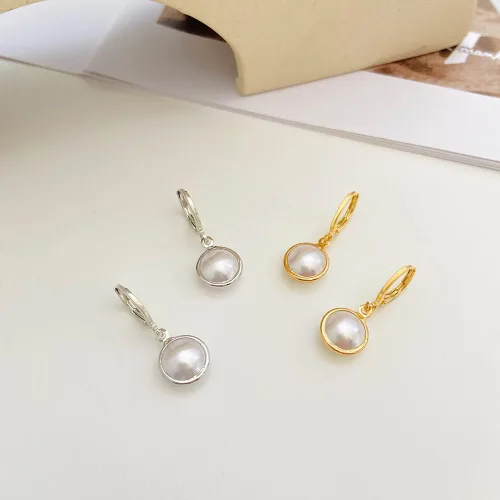 Vista 5 de Pendientes de perlas de plata de ley S925, aretes colgantes de perlas circulares elegantes, gran regalo de joyería