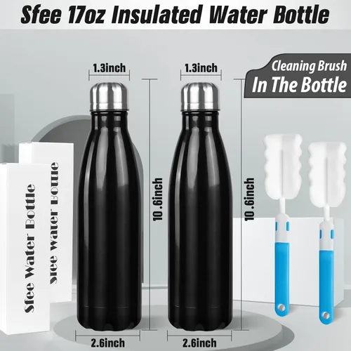 Vista 2 de Sfee Botella de agua aislada, botellas de agua de acero inoxidable de 17 onzas, botellas de agua reutilizables al vacío de doble pared a prueba