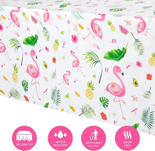 Vista 2 de WERNNSAI - Mantel de flamenco – 1 paquete de 108 x 54 pulgadas, mantel tropical Luau Decoraciones de fiesta de flamenco hawaiano rosa, mantel