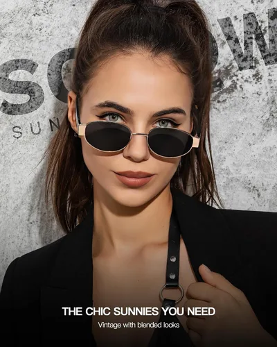 Vista 2 de Lentes de sol ovalados retro para mujer, diseño vintage de los años 90, lentes de sol a la moda