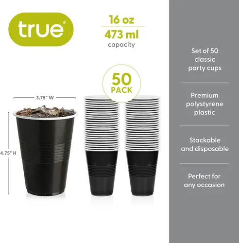 Vista 3 de TRUE Vasos de plástico para cócteles, refrescos, café helado, té helado, pong de cerveza, vasos desechables para fiesta de cumpleaños, noches