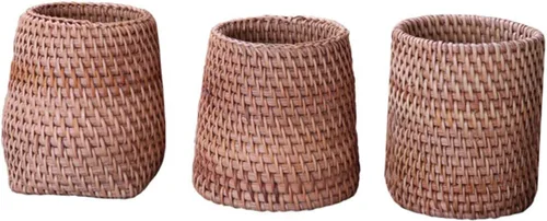 Vista 7 de ABOOFAN Juego de té tejido de ratán de 2 piezas, cesta de almacenamiento, contenedor de pluma, recipiente de té, decoración del hogar, cesta tejida