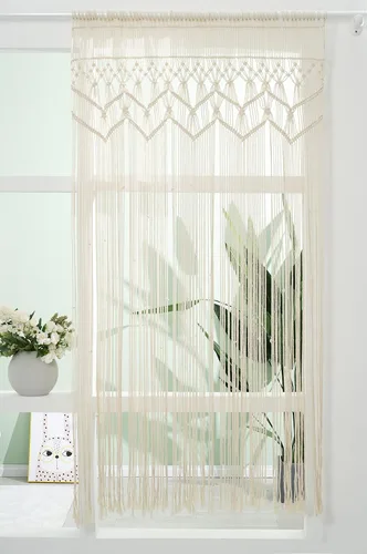 Vista 6 de Homesunshine Tapiz de macramé para colgar en la pared, divisor de habitación, cortinas de macramé, cortinas de ventana, cortinas de puerta, telón