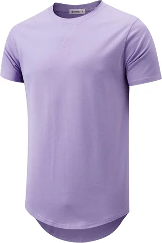 Vista 8 de KLIEGOU Camiseta larga 100% algodón para hombre, preencogida, suave 66 Gris Azul