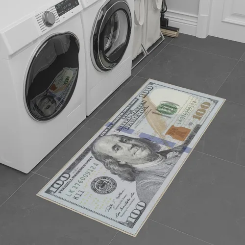 Vista 11 de Tapete largo y moderno con diseño de billetes de $100, tapete con respaldo de caucho antideslizante y lavable a máquina para pasillo, cocina
