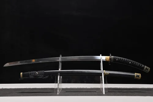 Vista 3 de Katana de hoja inversa hecha a mano de 41 pulgadas auténtica espada samurái japonesa de acero de manganeso hoja de espiga completa muy afilada mango