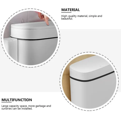 Vista 8 de LIFKOME Tapa de cubo de basura de capacidad de 14 litros, cesta de basura pequeña para baño, cocina, plástico blanco, impermeable, resistente, fácil