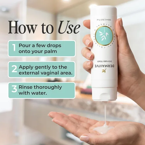Vista 6 de Dermavive Lavado íntimo, limpiador femenino suave para mujeres, lavado de higiene femenina sin jabón, pH equilibrado y probado por dermatólogos, 8.5